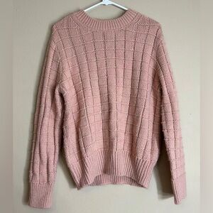 American Eagle Soft Pink Textured Knit Crewneck Sweater Women’s M Cozy Chic